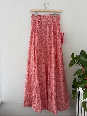 Floral Pink Maxi Wrap Skirt with Smocked Waist